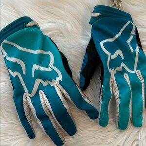Fox Racing Teal and White Gloves